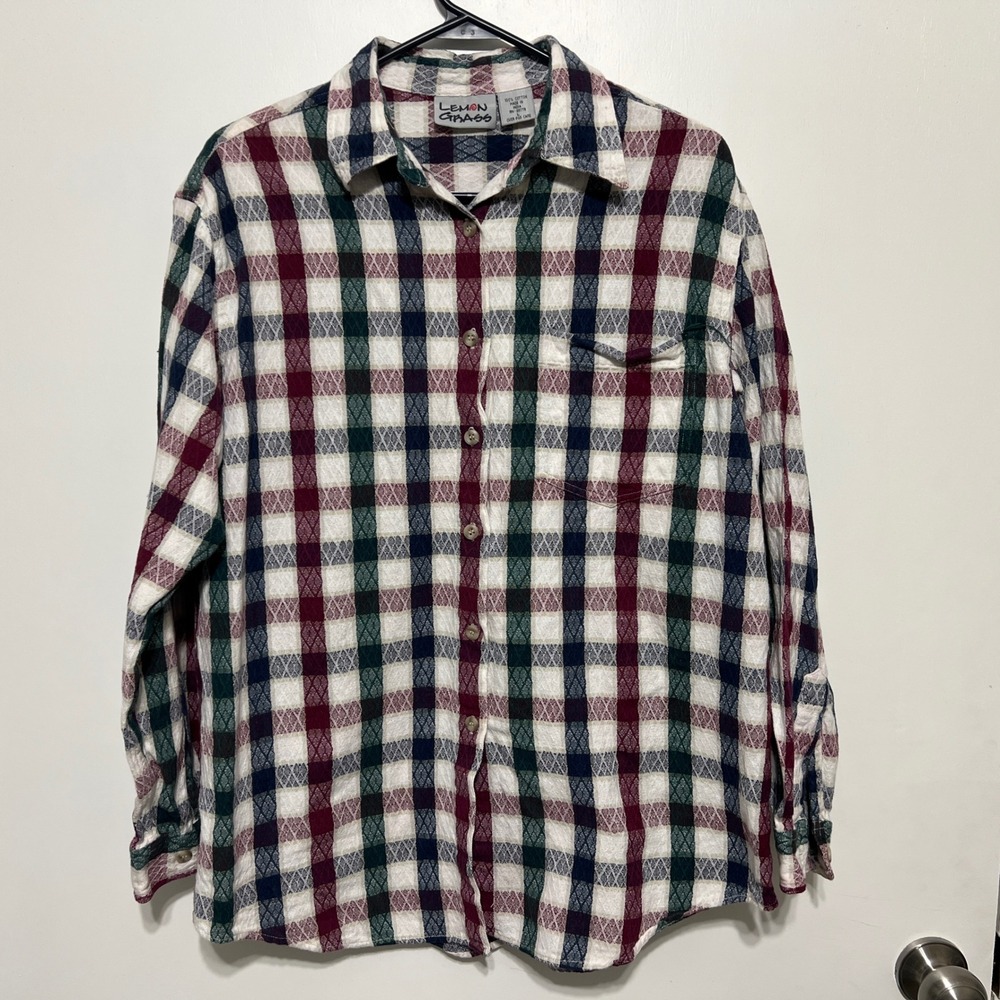 Vintage Lemon Grass Western Plaid‎ Button Down Size L Long Sleeve Multi-Color